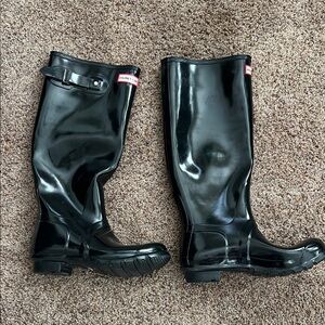 Hunter Glossy Black Tall Rain Boots, Women's size 8